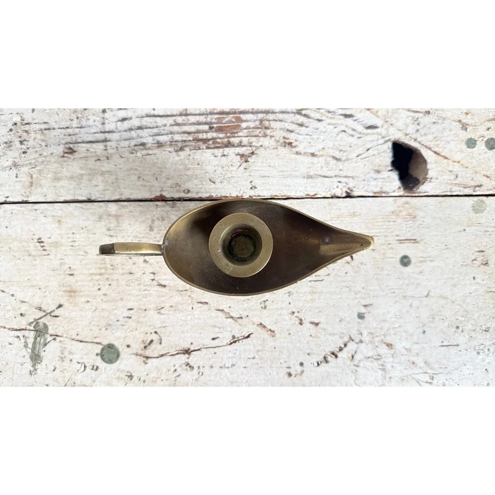 Vintage Etched Brass Genie Lamp Taper Candle Holder Boho Decor 6.25 Inch